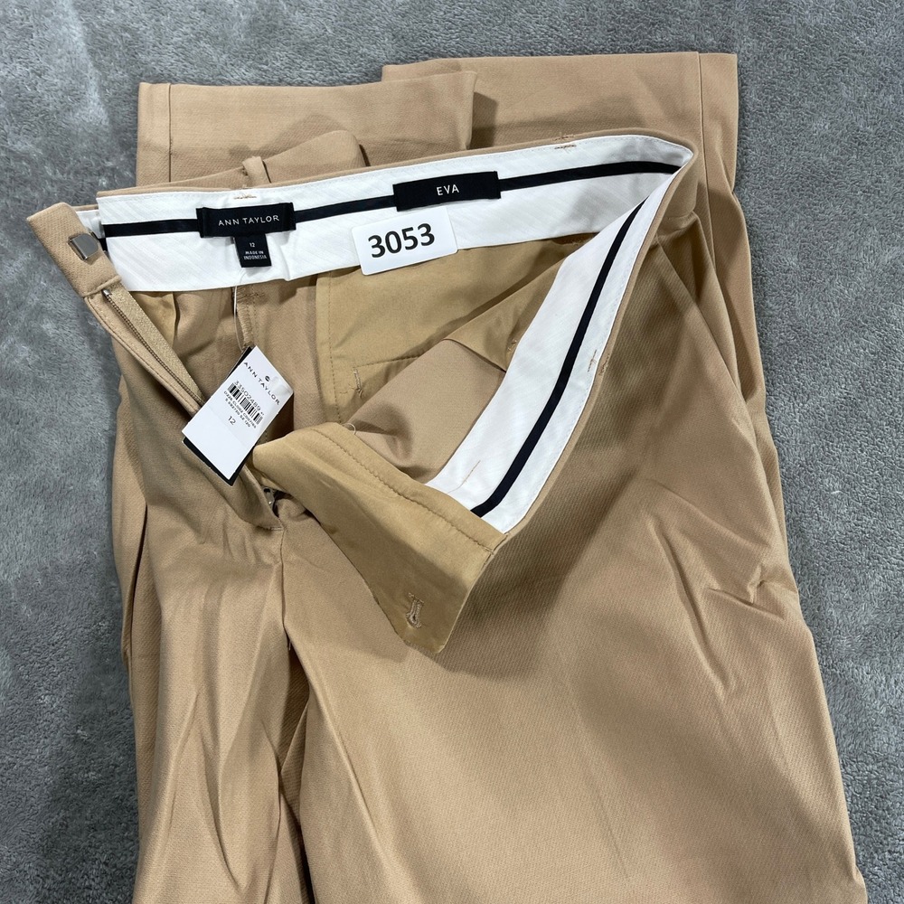 Ann Taylor Eva Pants Women 12 Tan Beige Ankle Dress‎ Trousers New